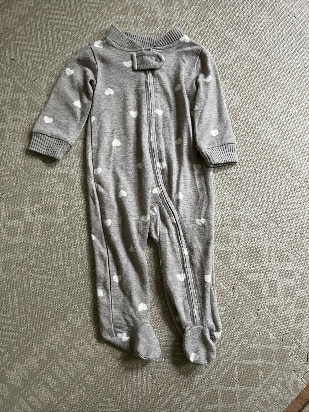 Black Sheep Fam kids 12 month Footie Heart PJs gray